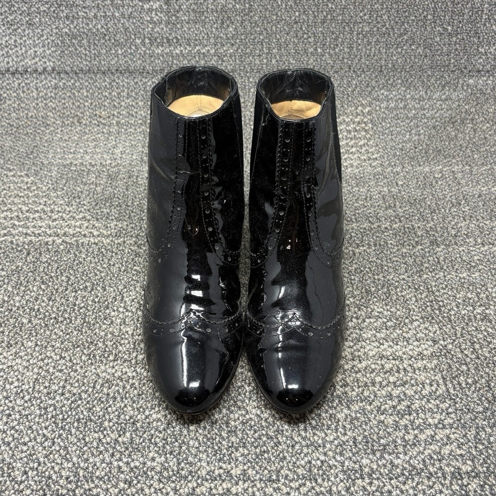 Cole Haan Women's 7B Black Patent Leather Chelsea Ankle Boots Wingtip Heels - Picture 4 of 11